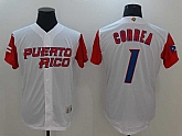 Men's Puerto Rico Baseball #1 Carlos Correa White 2017 World Baseball Classic Stitched Jersey,baseball caps,new era cap wholesale,wholesale hats